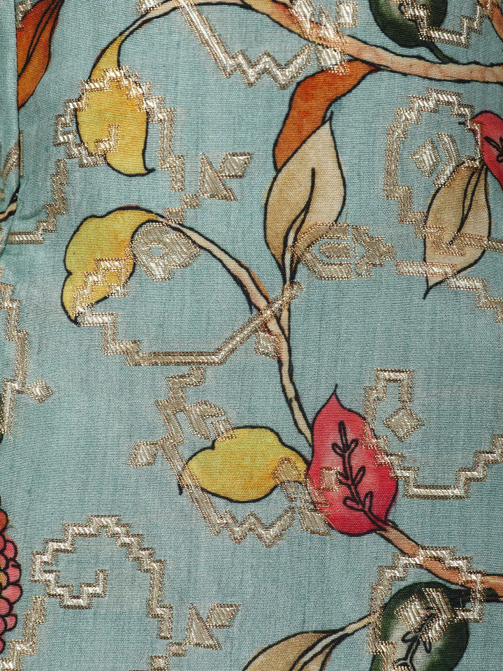 Aqua Blue Floral Printed Cotton Palazzo Suit - Diadem