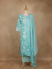 Aqua Blue Floral Printed Cotton Salwar Suit with Dupatta - Diadem