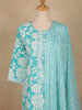 Aqua Blue Floral Printed Cotton Salwar Suit with Dupatta - Diadem