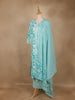 Aqua Blue Floral Printed Cotton Salwar Suit with Dupatta - Diadem
