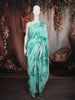 Aqua Blue Floral Printed Design Chiffon Party Wear Saree with Lace Border