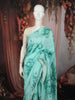 Aqua Blue Floral Printed Design Chiffon Party Wear Saree with Lace Border