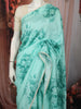 Aqua Blue Floral Printed Design Chiffon Party Wear Saree with Lace Border