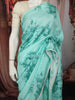 Aqua Blue Floral Printed Design Chiffon Party Wear Saree with Lace Border