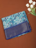 Aqua Blue Floral Printed Design Chiffon Saree with Contrast Zari Border