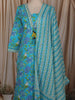 Aqua Blue Floral Printed Design Cotton Straight Cut Salwar Suit with Dupatta