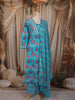 Aqua Blue Floral Printed Design Cotton Salwar Suit with Dupatta