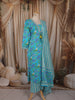 Aqua Blue Floral Printed Design Cotton Straight Cut Salwar Suit with Dupatta