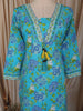 Aqua Blue Floral Printed Design Cotton Straight Cut Salwar Suit with Dupatta