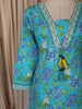 Aqua Blue Floral Printed Design Cotton Straight Cut Salwar Suit with Dupatta
