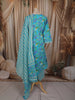 Aqua Blue Floral Printed Design Cotton Straight Cut Salwar Suit with Dupatta