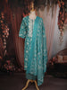 Aqua Blue Floral Printed Design Cotton Straight Cut Salwar Suit with Dupatta