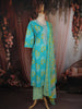 Aqua Blue Floral Printed Design Cotton Straight Cut Salwar Suit with Dupatta