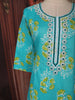 Aqua Blue Floral Printed Design Cotton Straight Cut Salwar Suit with Dupatta