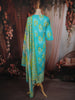 Aqua Blue Floral Printed Design Cotton Straight Cut Salwar Suit with Dupatta