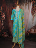 Aqua Blue Floral Printed Design Cotton Straight Cut Salwar Suit with Dupatta