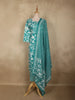 Aqua Blue Floral Printed Design Cotton Straight Cut Salwar Suit with Dupatta