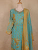 Aqua Blue Floral Printed Design Crepe Silk Straight Cut Salwar Suit