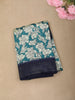 Aqua Blue Floral Printed Design Linen Cotton Casual Wear Saree