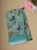 Aqua Blue Floral Printed Design Linen Cotton Saree