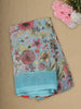 Aqua Blue Floral Printed Design Linen Cotton Saree