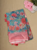 Aqua Blue Floral Printed Design Linen Cotton Saree