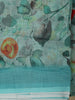 Aqua Blue Floral Printed Design Linen Cotton Saree