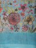 Aqua Blue Floral Printed Design Linen Cotton Saree