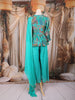 Aqua Blue Floral Printed Design Peplum Top Palazzo Suit with Dupatta