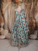 Aqua Blue Floral Printed Design Satin Fancy Lehenga with Dupatta