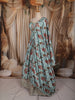 Aqua Blue Floral Printed Design Satin Fancy Lehenga with Dupatta