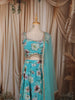 Aqua Blue Floral Printed and Beads Embroidered Design Chiffon Fancy Lehenga with Matching Dupatta