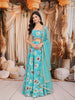 Aqua Blue Floral Printed and Beads Embroidered Design Chiffon Fancy Lehenga with Matching Dupatta