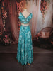 Aqua Blue Floral Printed and Beads Embroidered Design Chiffon Party Lehenga