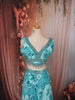 Aqua Blue Floral Printed and Beads Embroidered Design Chiffon Party Lehenga