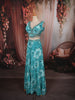 Aqua Blue Floral Printed and Beads Embroidered Design Chiffon Party Lehenga