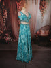 Aqua Blue Floral Printed and Beads Embroidered Design Chiffon Party Lehenga
