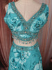Aqua Blue Floral Printed and Beads Embroidered Design Chiffon Party Lehenga