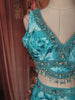 Aqua Blue Floral Printed and Beads Embroidered Design Chiffon Party Lehenga