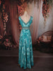 Aqua Blue Floral Printed and Beads Embroidered Design Chiffon Party Lehenga