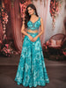 Aqua Blue Floral Printed and Beads Embroidered Design Chiffon Party Lehenga
