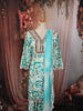 Aqua Blue Floral Printed and Mirror Embroidered Design Cotton Straight Cut Salwar Suit with Matching Dupatta