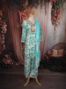 Aqua Blue Floral Printed and Mirror Embroidered Design Cotton Straight Cut Salwar Suit with Matching Dupatta