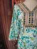 Aqua Blue Floral Printed and Mirror Embroidered Design Cotton Straight Cut Salwar Suit with Matching Dupatta