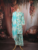 Aqua Blue Floral Printed and Mirror Embroidered Design Cotton Straight Cut Salwar Suit with Matching Dupatta