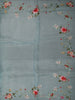 Aqua Blue Floral Printed and Sequins Embroidered Design Pure Organza Saree with Scalloped Border
