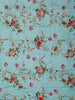 Aqua Blue Floral Printed and Sequins Embroidered Design Pure Organza Saree with Scalloped Border
