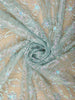 Aqua Blue Floral Sequins Embroidered Design Net Designer Saree