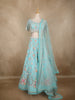 Aqua Blue Floral Sequins and Beads Embroidered Design Net Lehenga With Dupatta