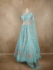 Aqua Blue Floral Sequins and Beads Embroidered Design Net Lehenga With Dupatta